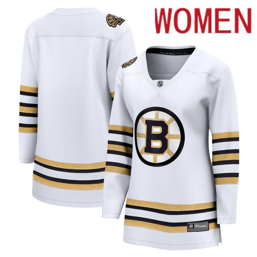 Women Boston Bruins Fanatics Branded White 100th Anniversary Premier Breakaway NHL Jersey->->Women Jersey